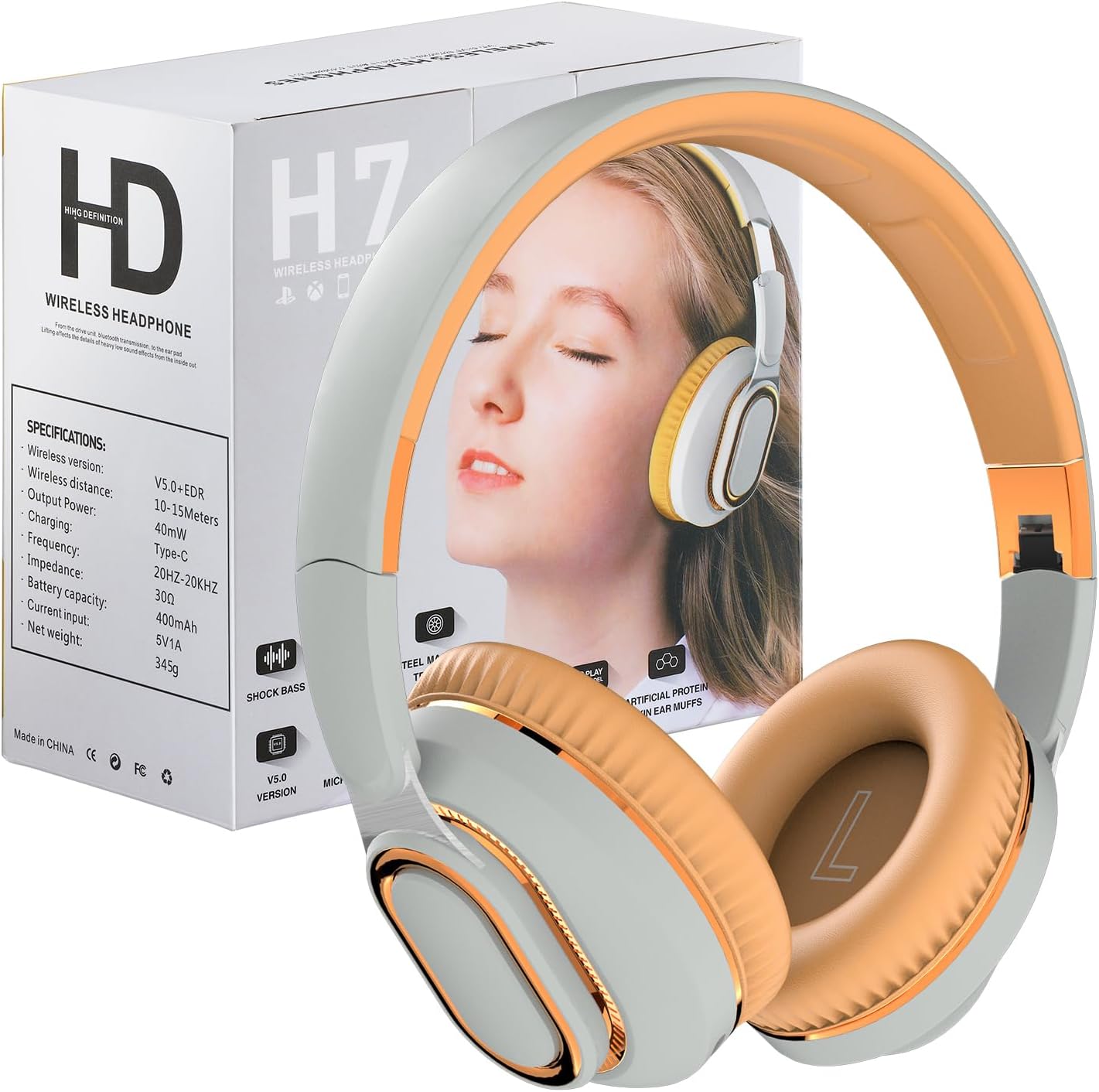 Bluetooth Headphones for Music, Workouts, and Gaming - White