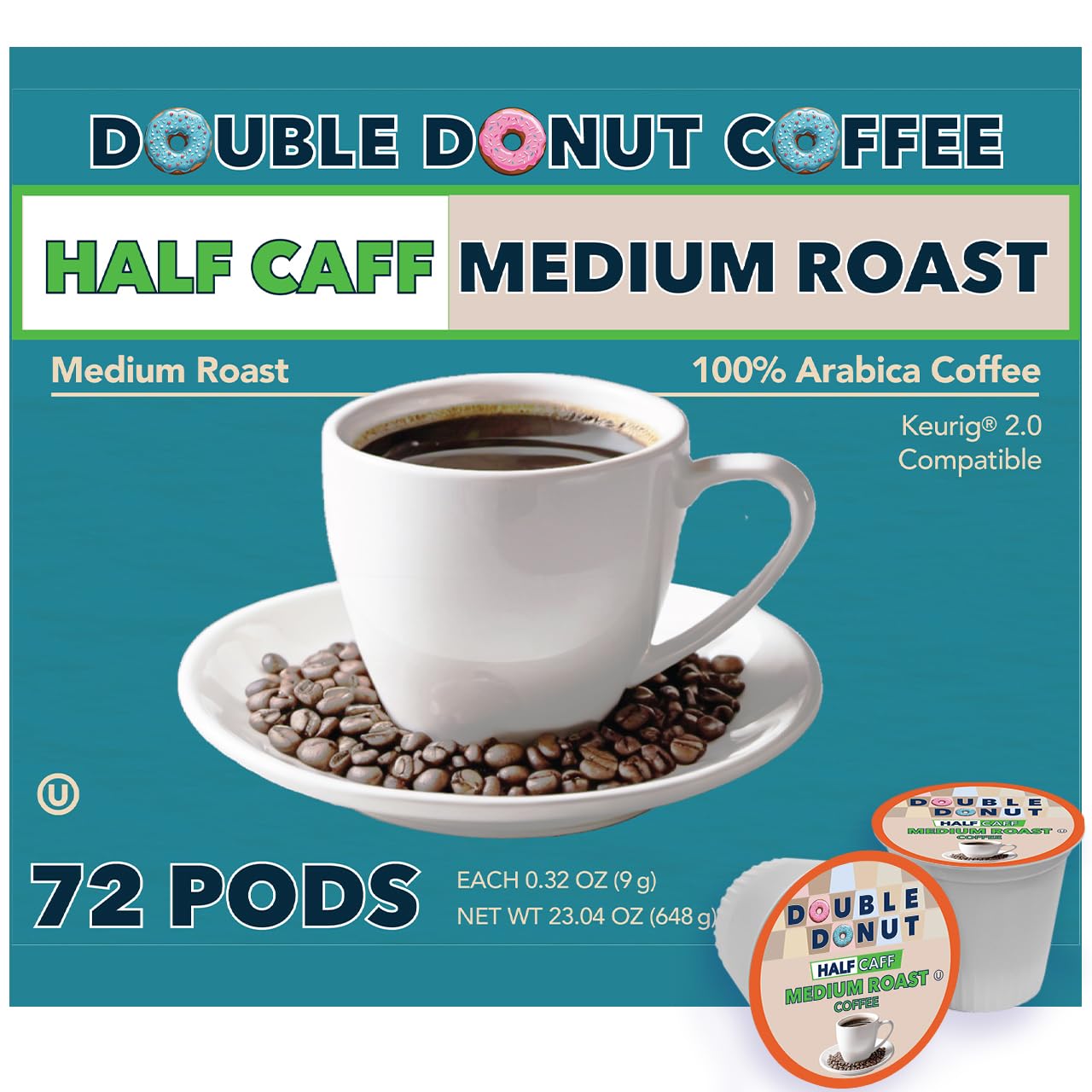 Double Donut Half Caff Coffee Pods for Keurig - 72 Count