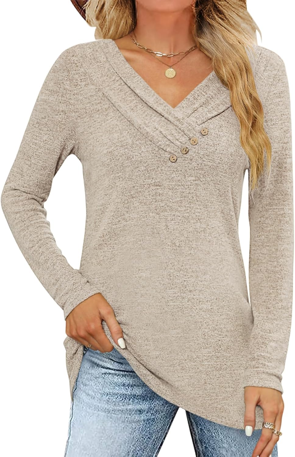 V-Neck Button Tunic: Cozy Fall Style