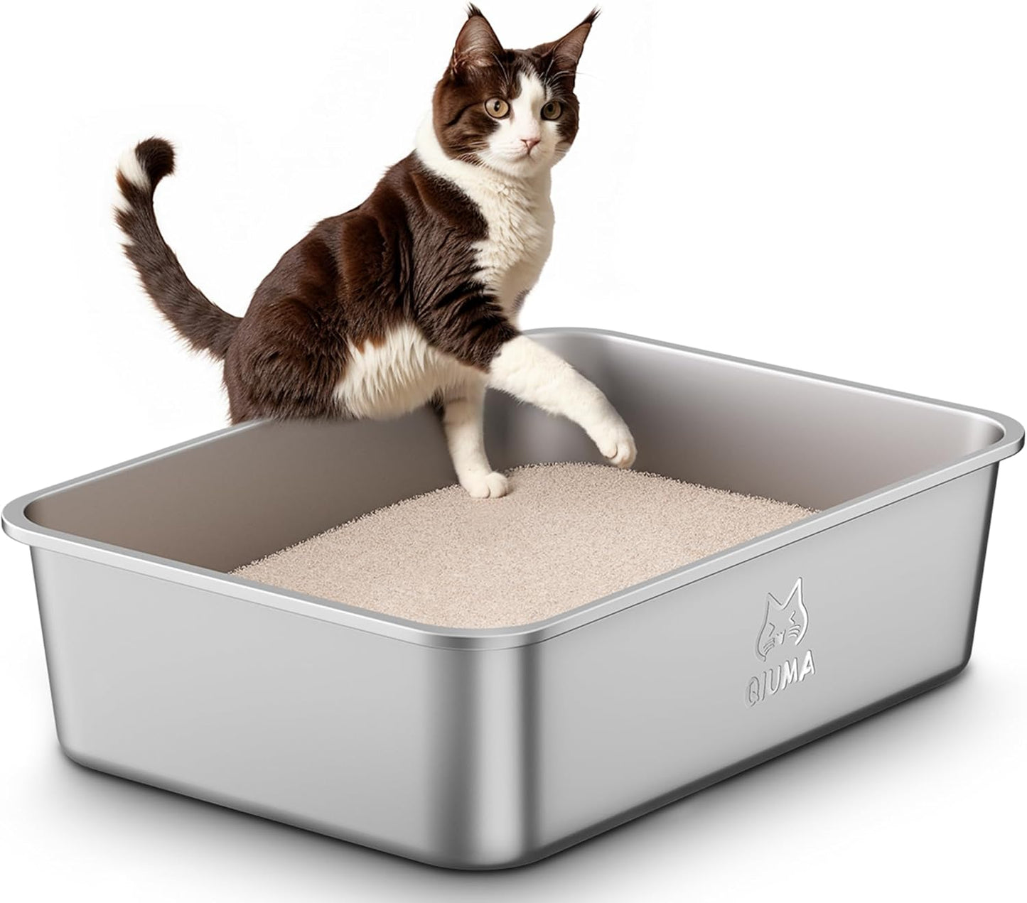 Stainless Steel Litter Box for Large and Medium Cats - Easy Clean