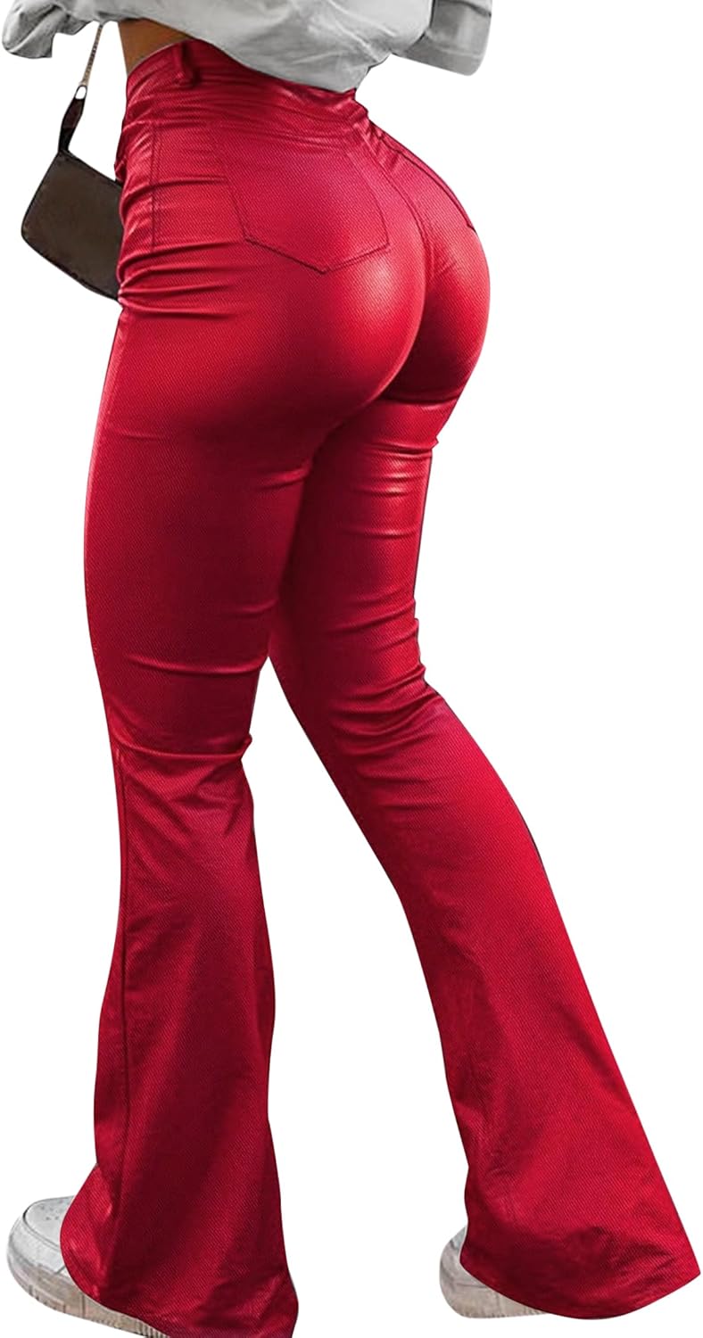 Faux Leather Butt Lifting Leggings for Women - Flare Style