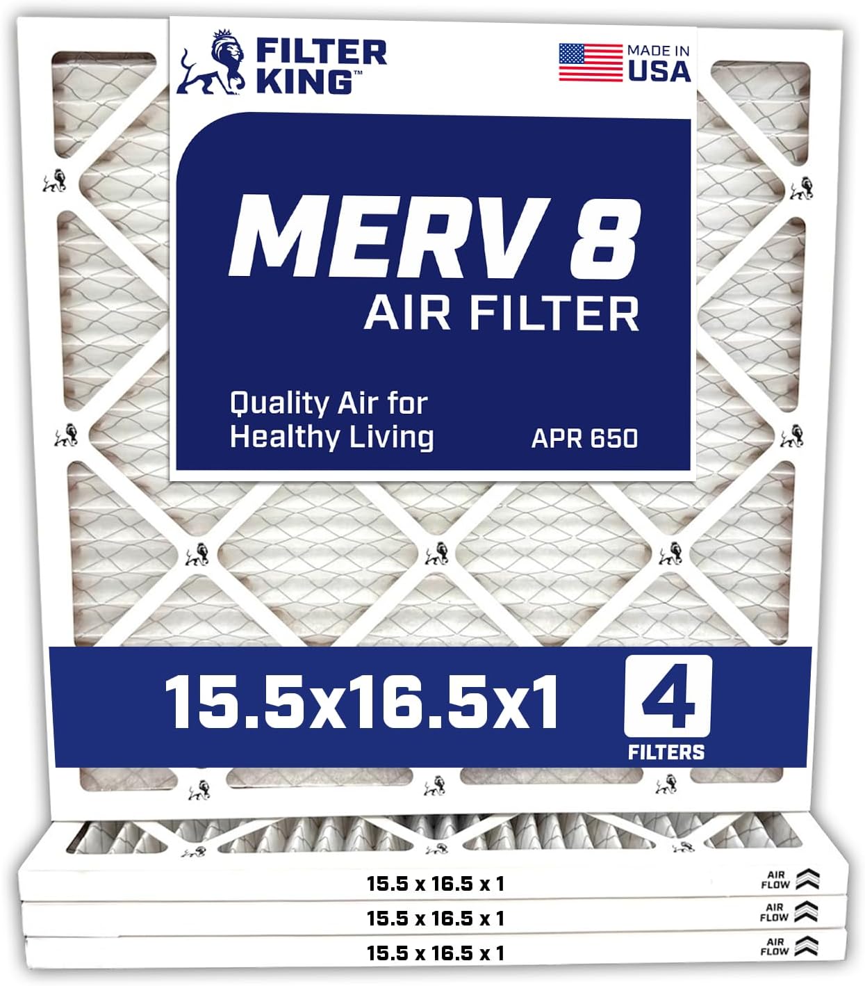 MERV 8 Air Filter 15.5x16.5x1 - 4-Pack for HVAC Systems