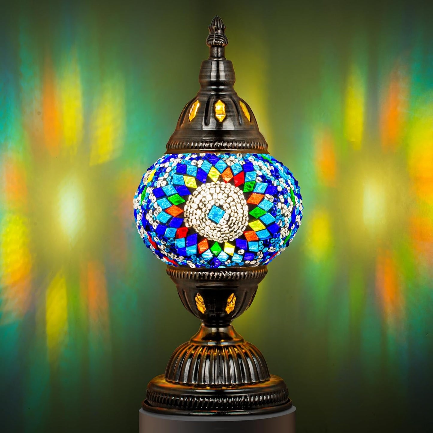 Marrakech Turkish Table Lamp with Mosaic Glass and Bronze Base