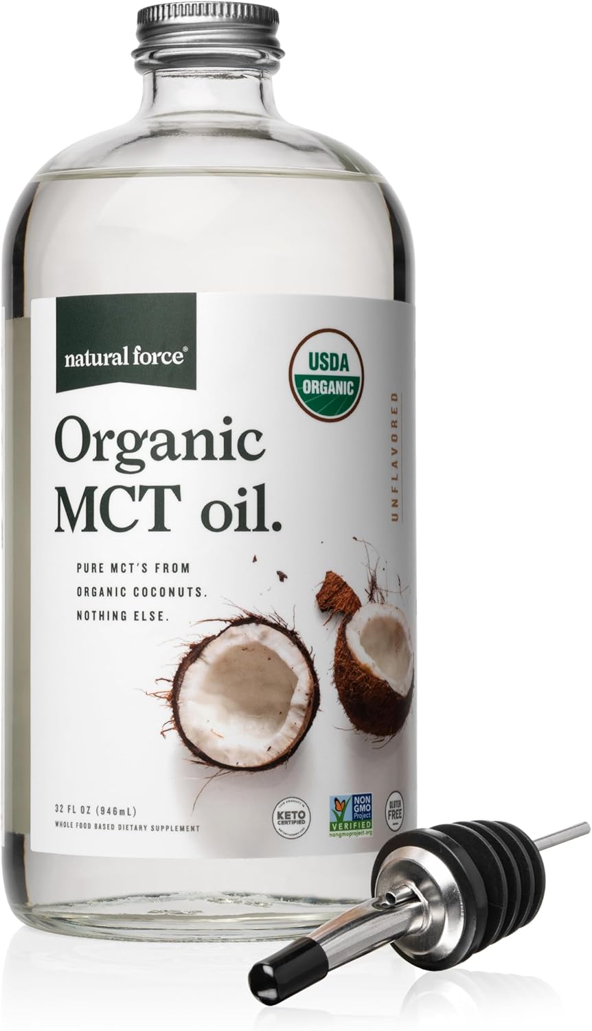 Natural Force Organic MCT Oil in Pure Glass Bottle for Keto