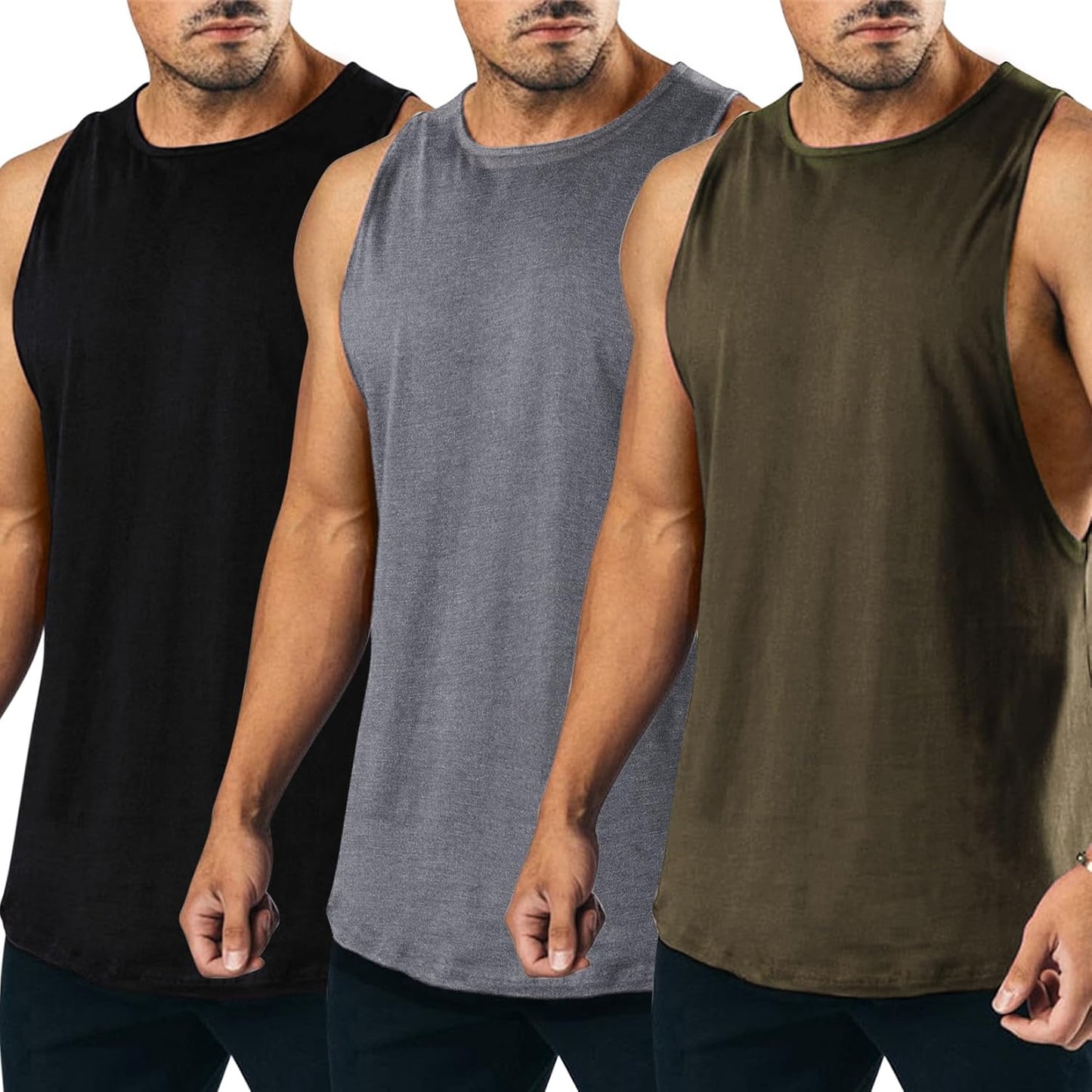TURETRENDY Men's 3 Pack Dry Fit Gym Tanks