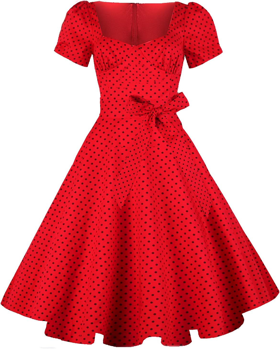 GOOBGS Women's 1950s Vintage Puff Sleeves Cocktail Dress