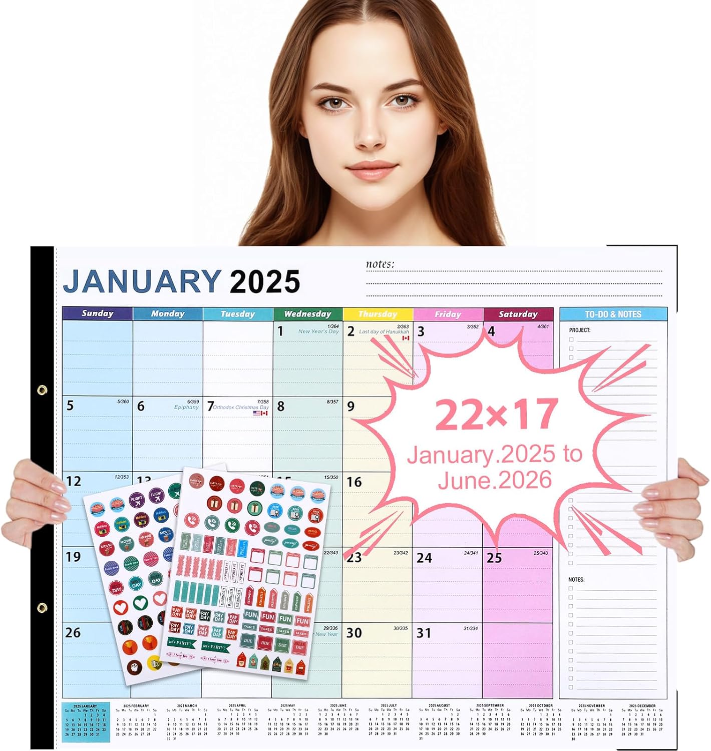 Yochea 18-Month Jumbo Desk Calendar 2025-2026 - Stay Organized Effortlessly