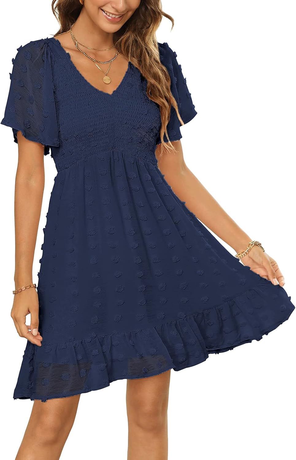 Zattcas Womens Summer Smocked Dress with Flutter Sleeves