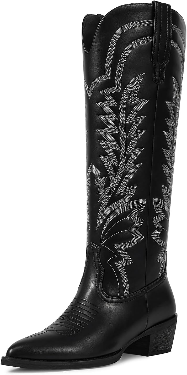 ISNOM Cowboy Boots for Women with Classic Embroidered Style