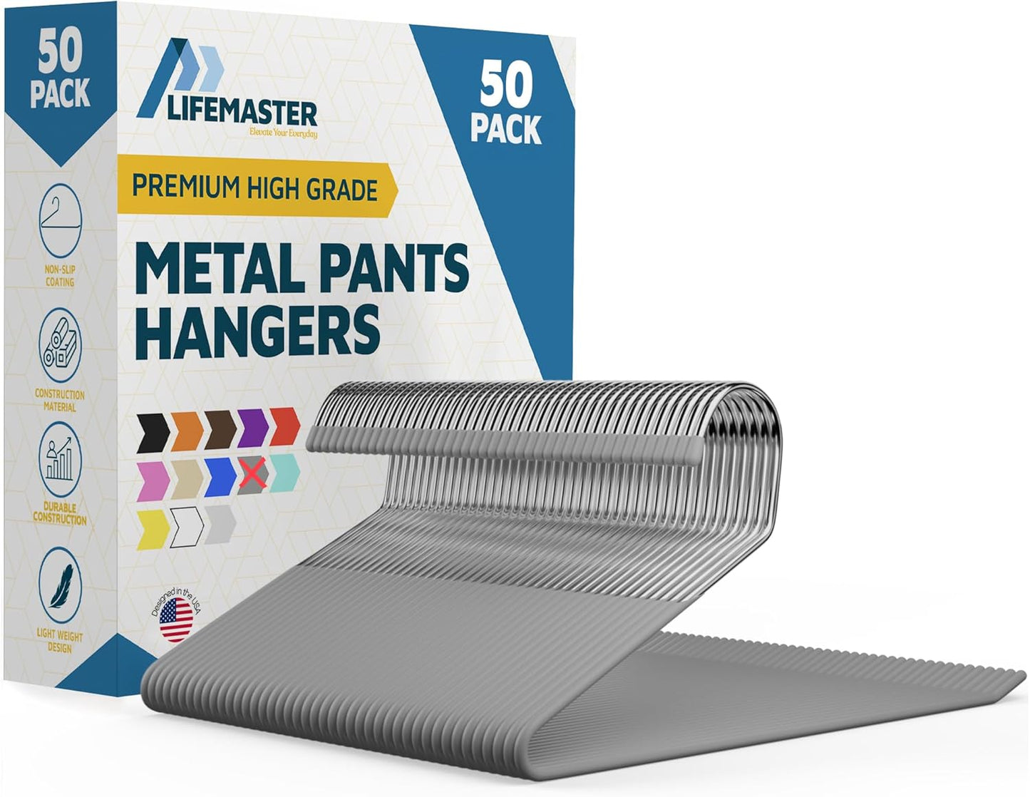 Lifemaster Metal Pants Hanger Set - 50 Pieces for Closet