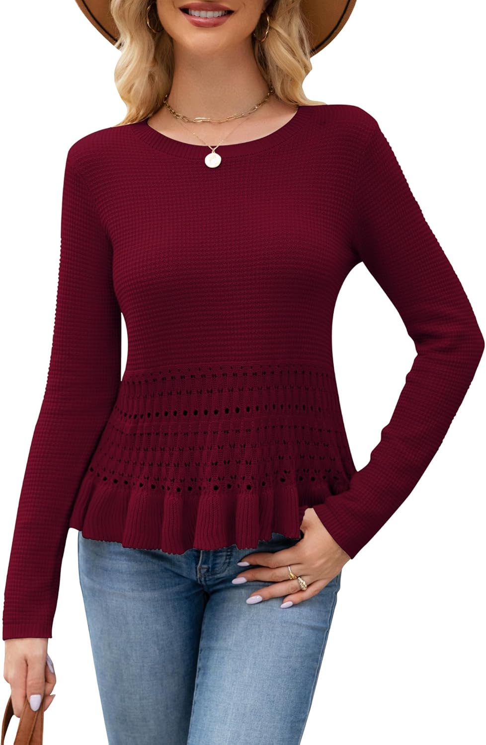 Womens Long Sleeve Cropped Crochet Sweaters for Fall Fashion