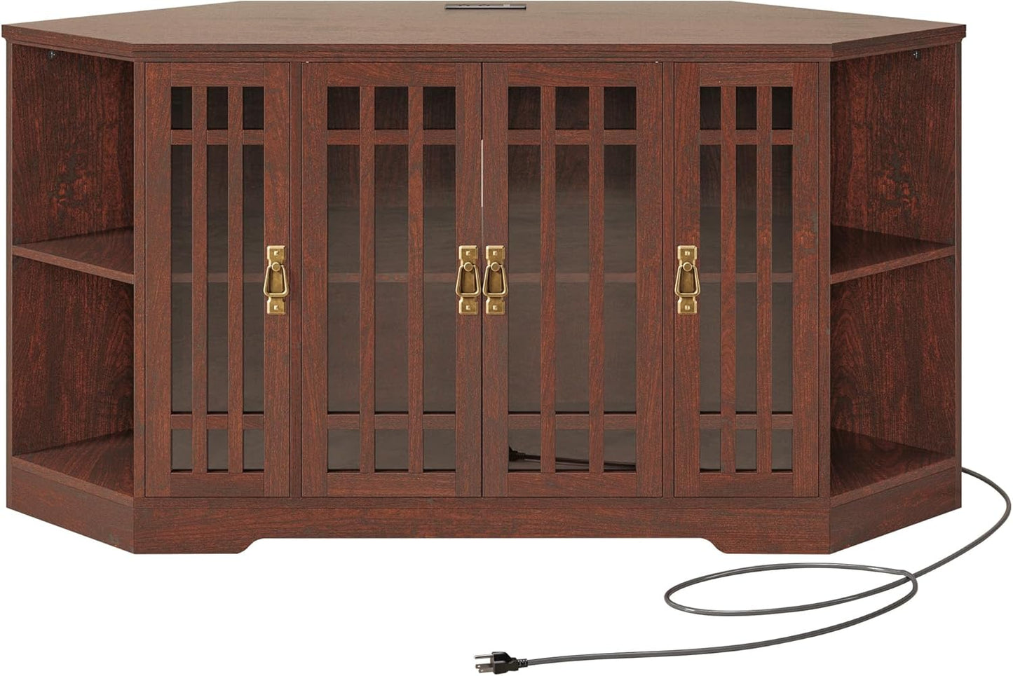 Mid Century Modern Corner TV Stand for 60 TVs - Red Walnut