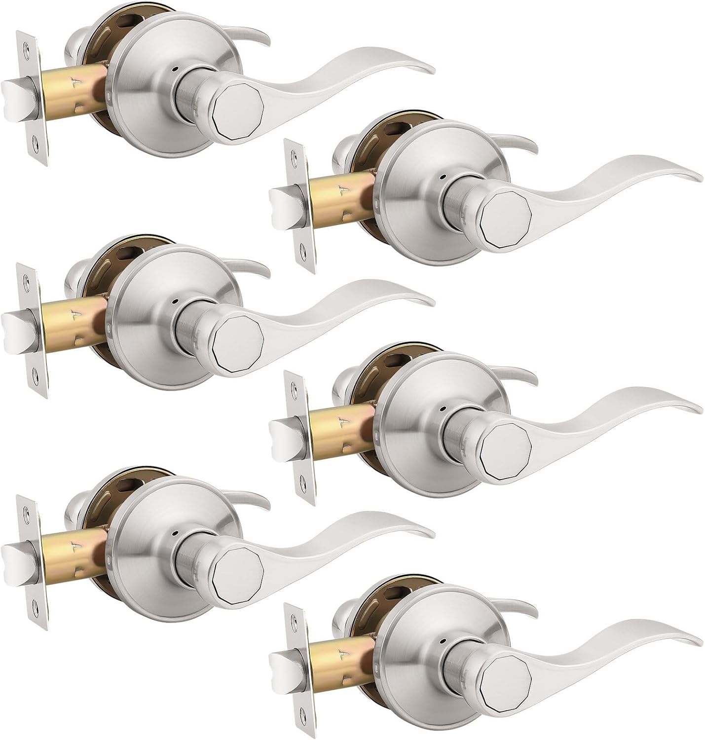 KNOBWELL 6 Pack Closet Door Handle Passage in Brushed Nickel