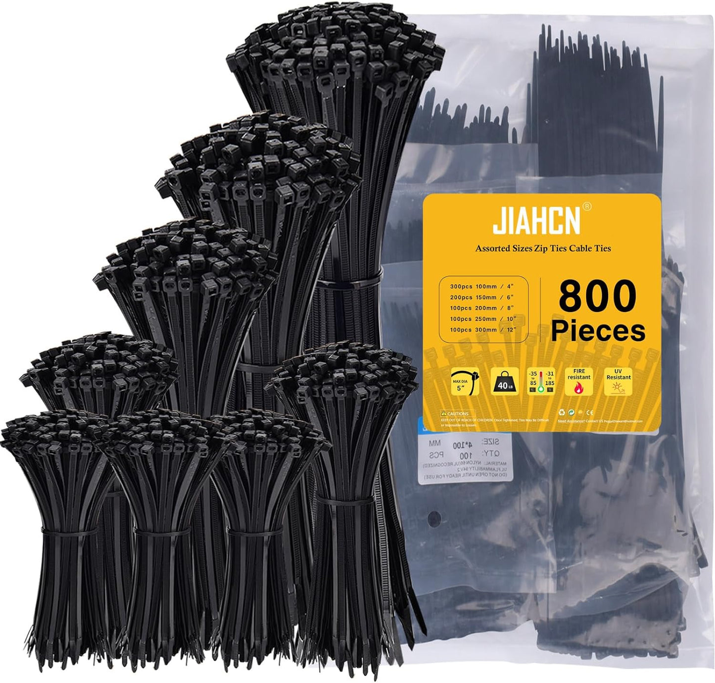 800 Pack Black Zip Ties: Versatile Sizes for Any Project