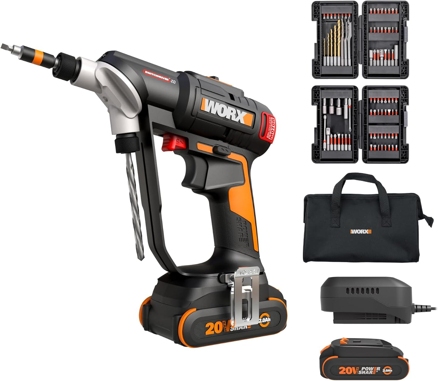 WORX Cordless Drill Driver with 20V Brushless Power and 85 Bits