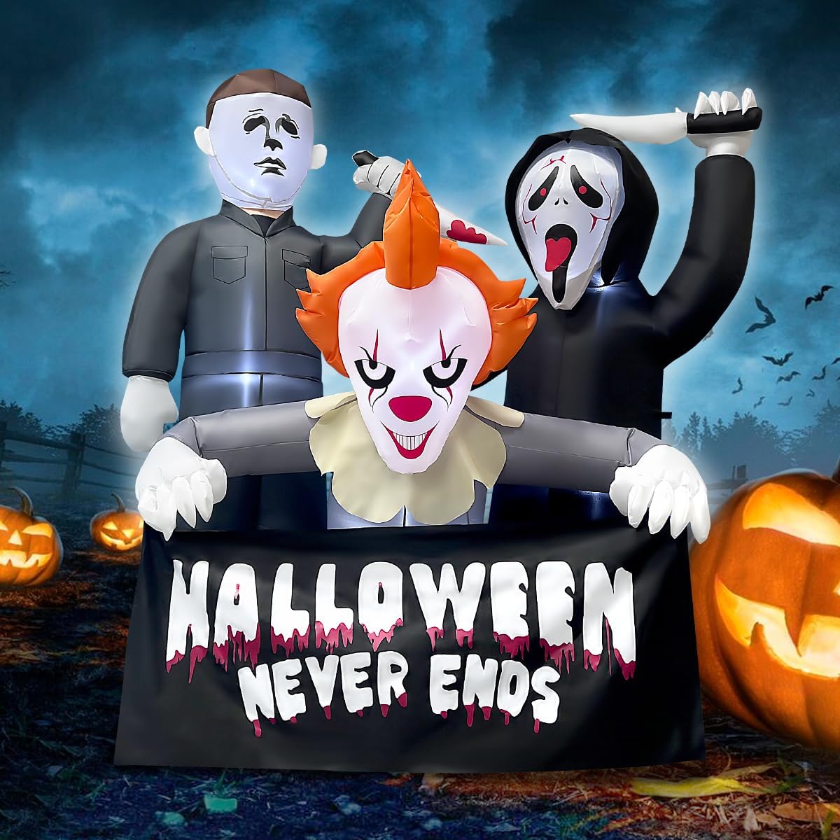 6FT Halloween Inflatable Killers with LED Light for Spooky Decor