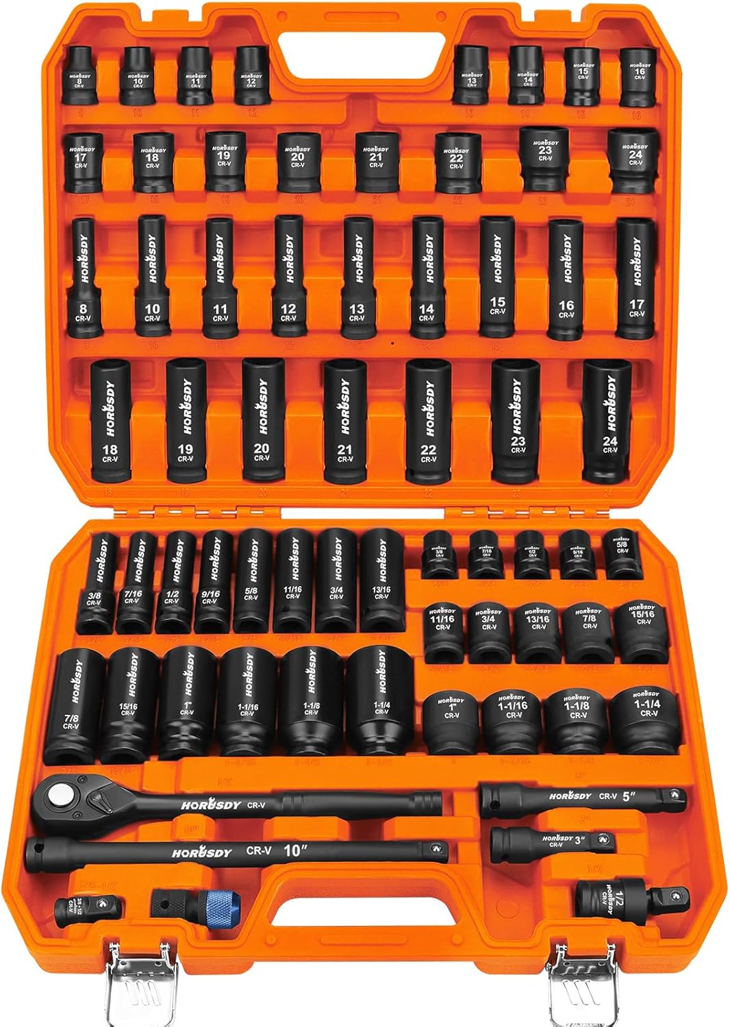 HORUSDY 1/2 Drive Impact Socket Set - 67 Piece SAE and Metric