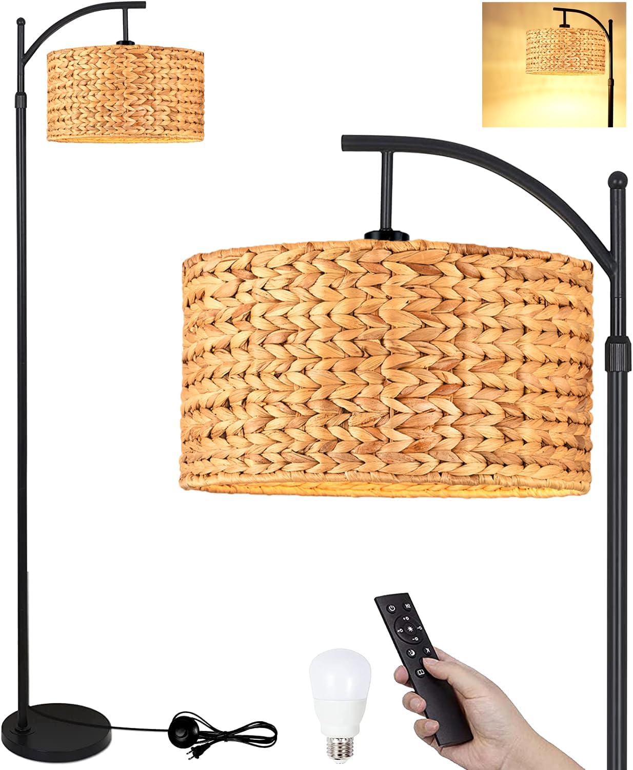 Rattan Floor Lamp for Living Room with Remote Dimmable Feature