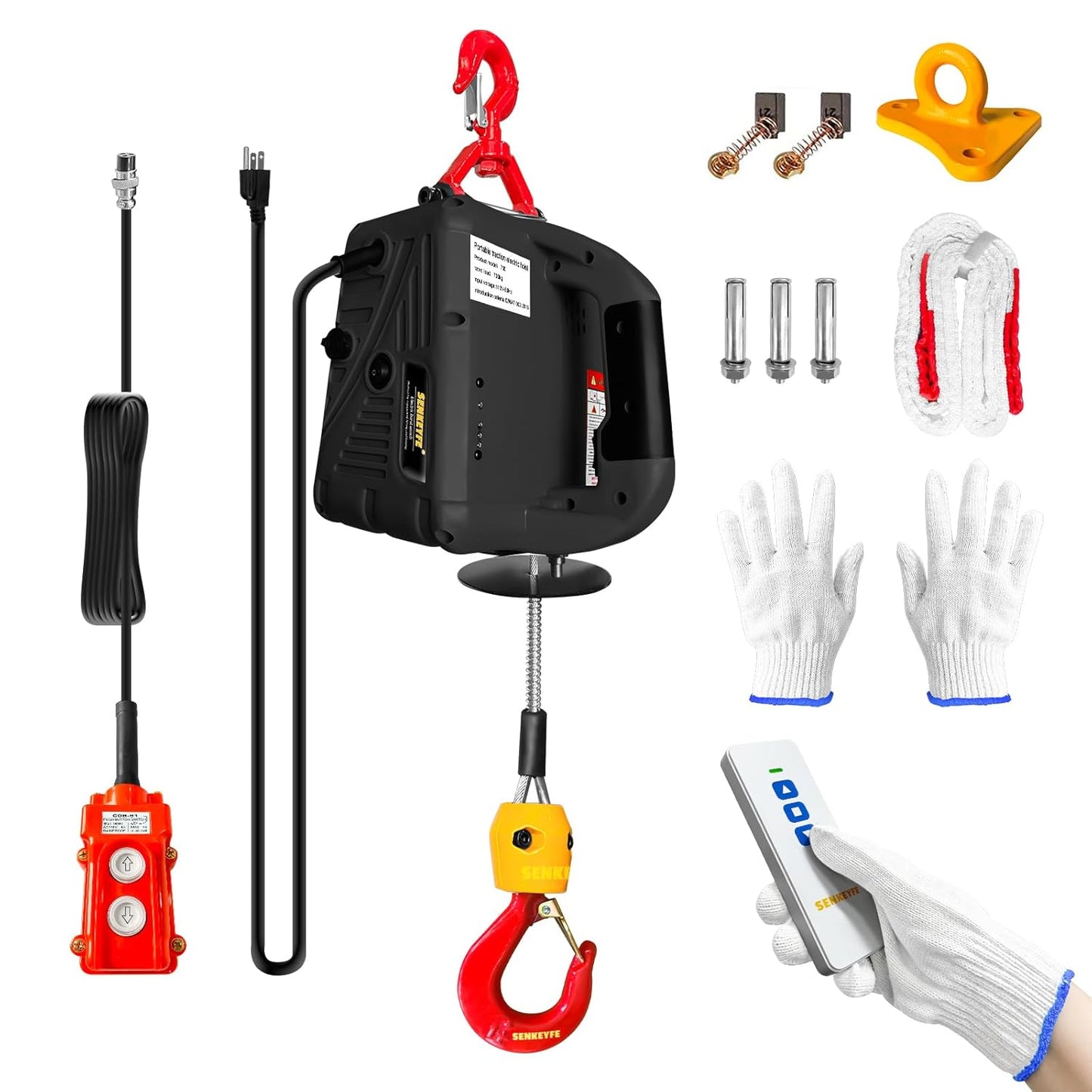 Power Electric Portable Hoist Winch 1100LBS for Lifting Tasks
