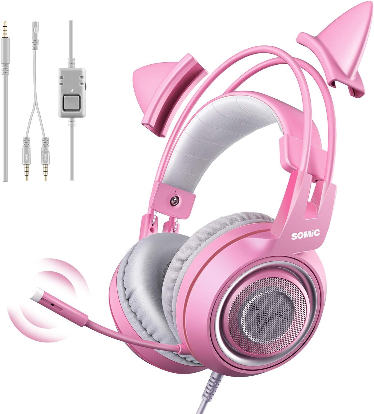 SOMIC G951s Pink Cat Ear Headset - Noise Reduction