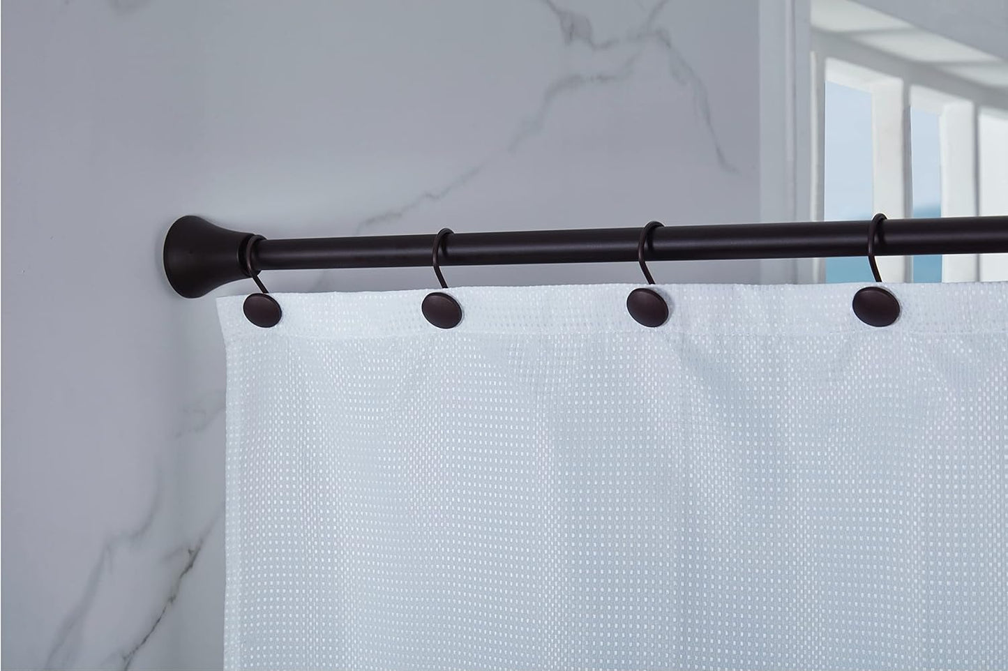 Indecor Home Rust-Resistant Shower Rod & Hooks Set - Non-Slip & Adjustable 40-72