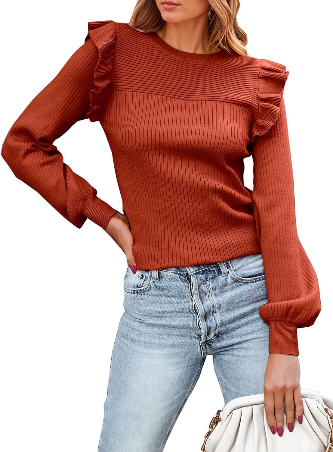 PRETTYGARDEN Women's Ruffle Long Sleeve Sweater for Fall 2025