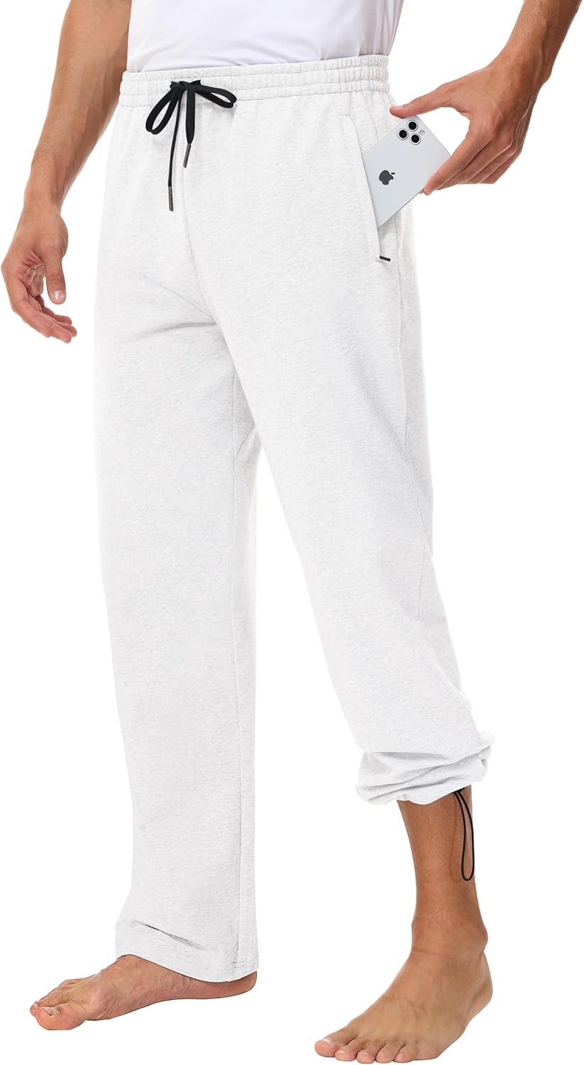 Men's Cotton Yoga Sweatpants with Zipper Pockets for Comfort