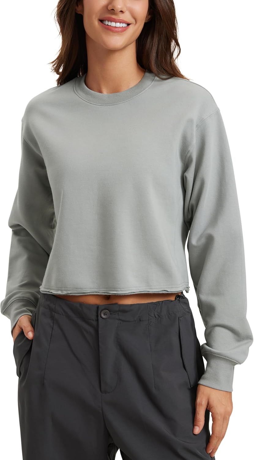 CRZ YOGA Womens Fleece Cropped Sweatshirts for Casual Wear