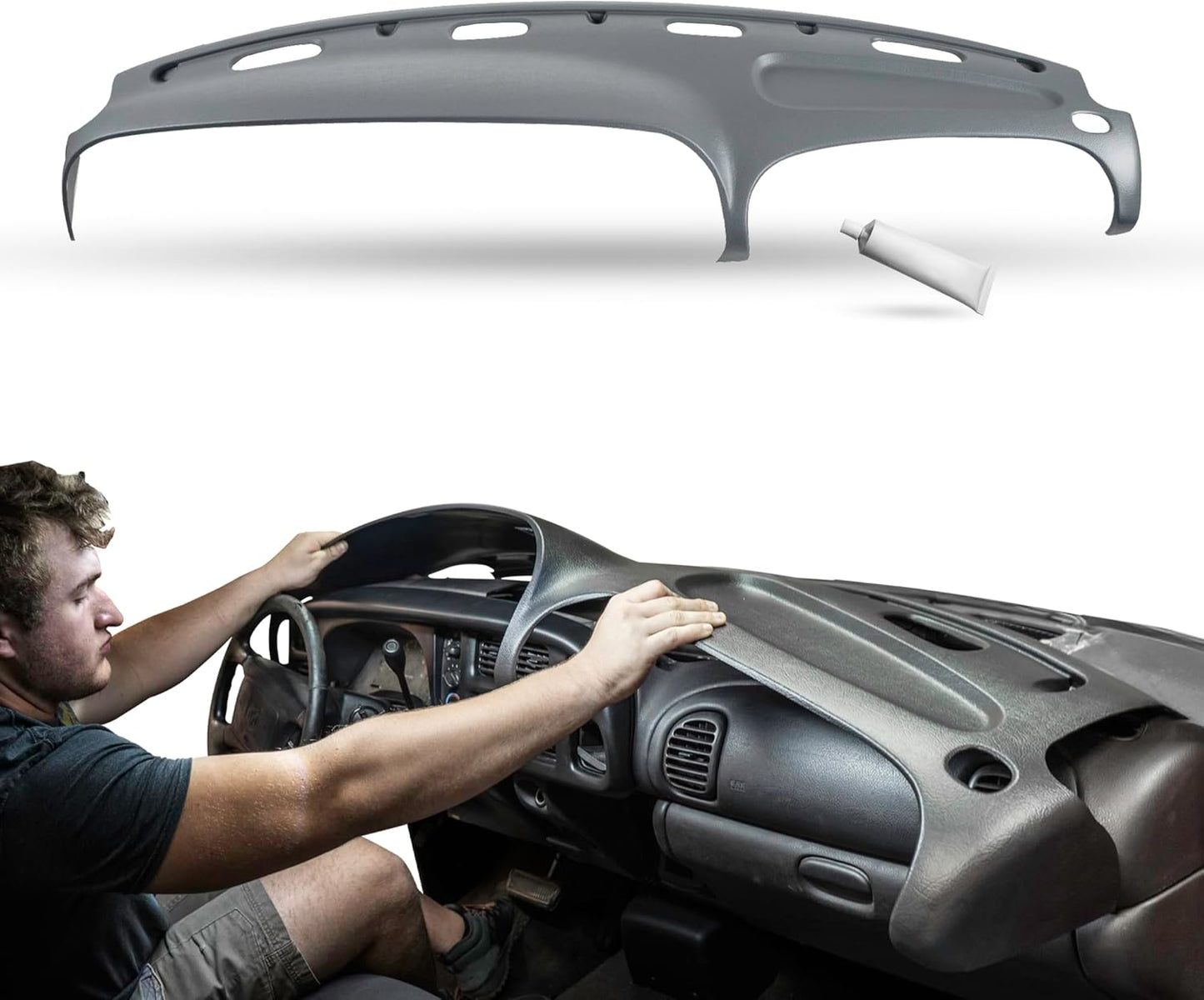Molded Dash Cover Cap for 1998-2001 Dodge Ram 1500 in Mist Grey