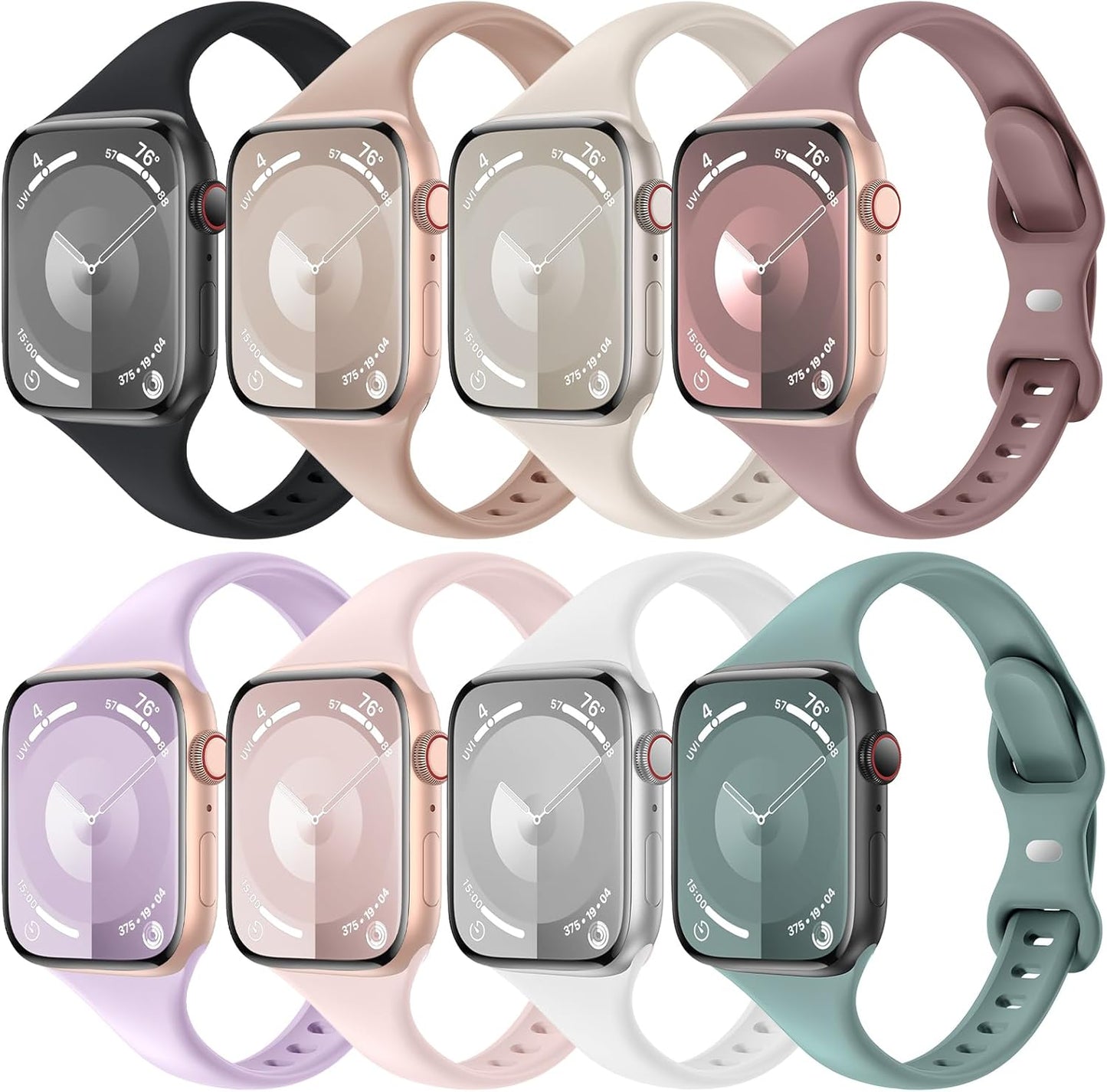 Ultra Soft Silicone Apple Watch Bands: 8 Pack