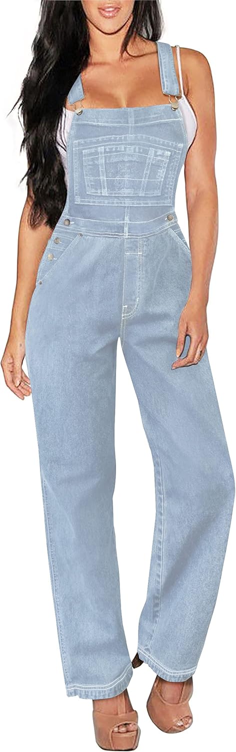 Hybrid & Company Womens Super Comfy Stretch Denim Jumpsuit