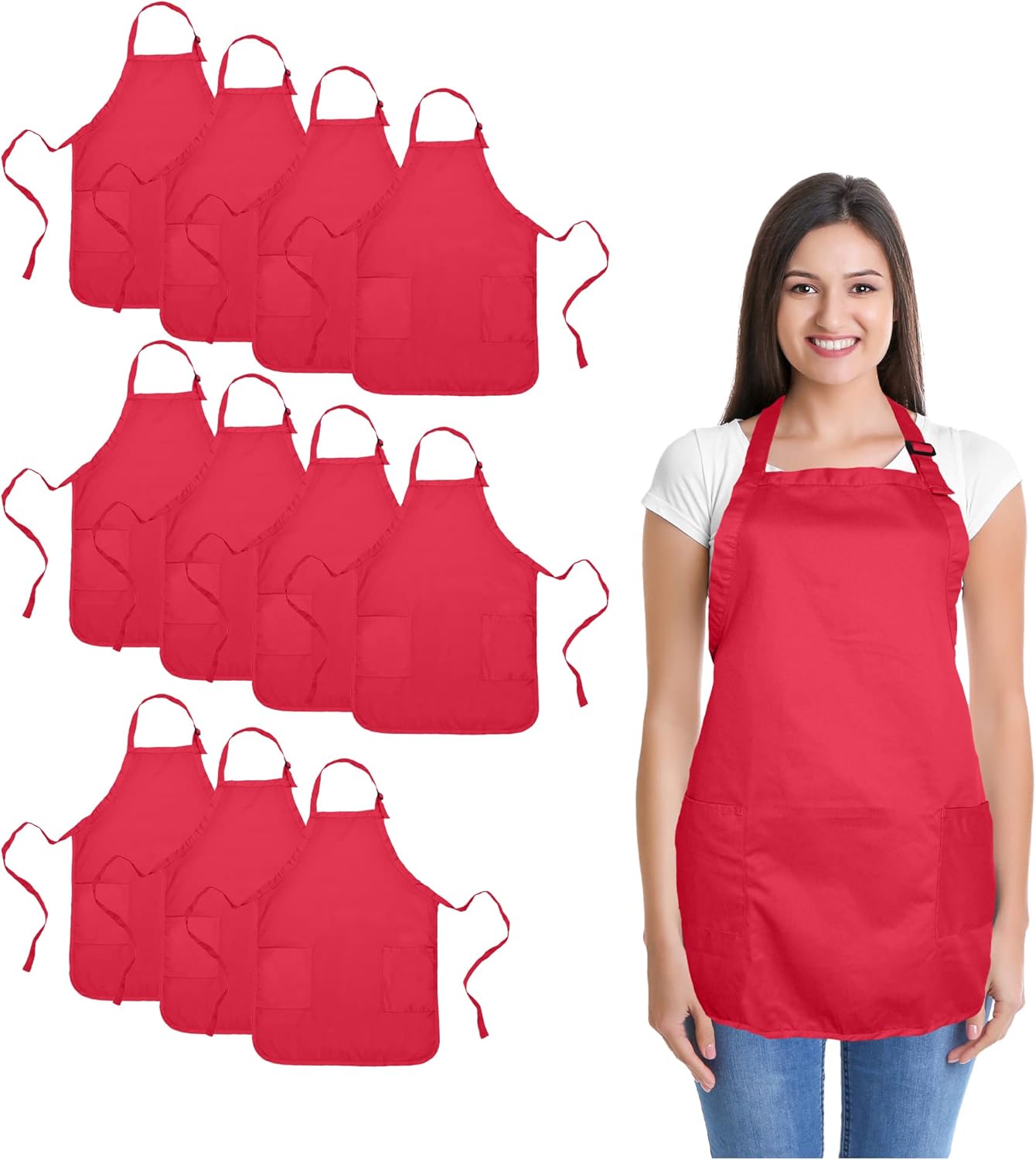 DALIX Apron Commercial Kitchen Bibs with 2 Pockets in Red