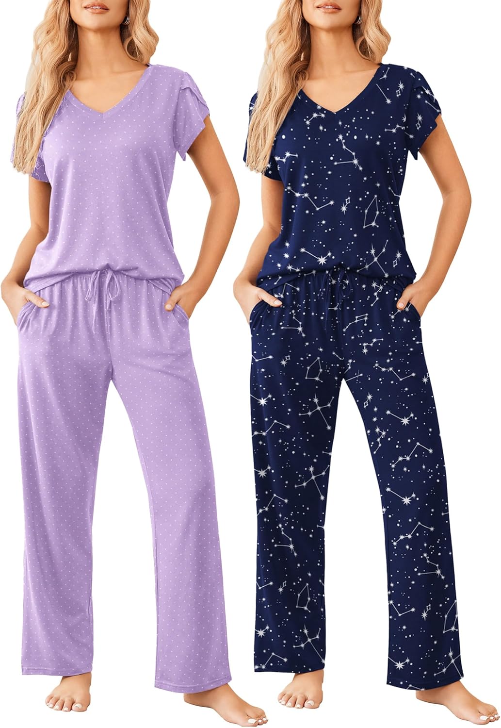Ekouaer 2 Pack Womens Pajamas Short Sleeve Sleepwear Sets