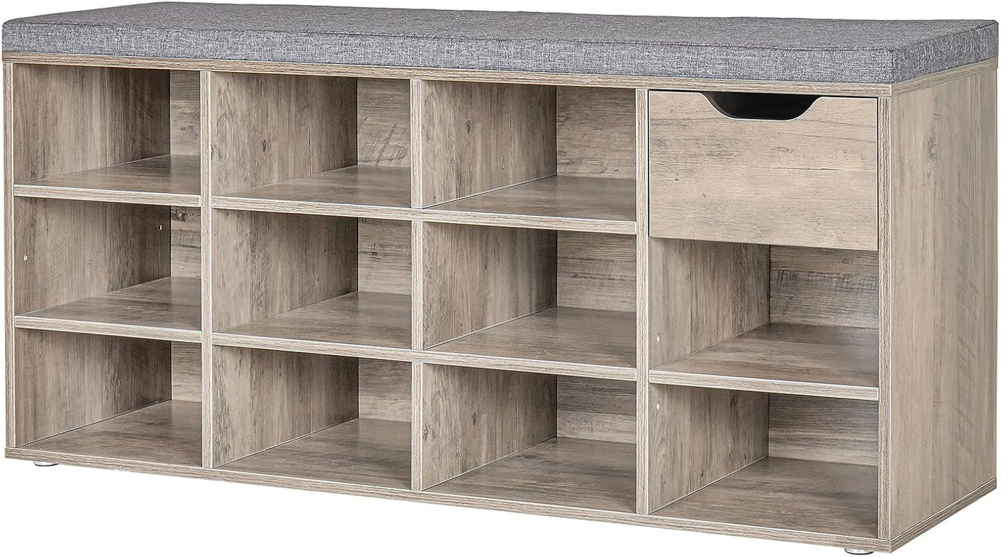 Multi-Purpose Shoe Bench with Drawer and 11 Cubbies for Storage