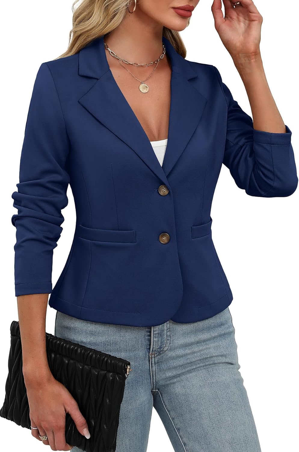 ELLEVEN Women's Casual Stretchy Knit Blazer for Every Occasion