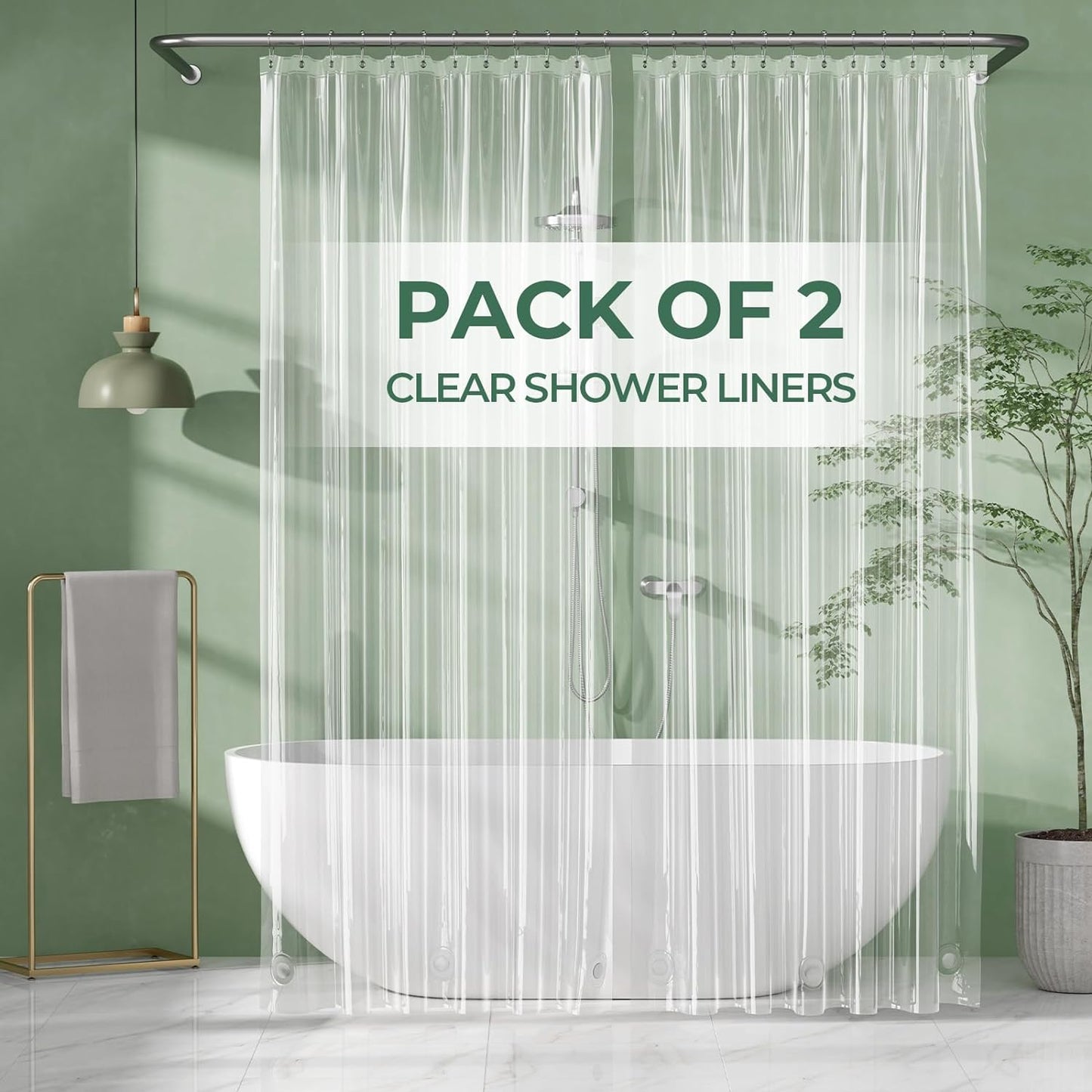 AmazerBath 2 Pack Extra Long Waterproof PEVA Shower Liner