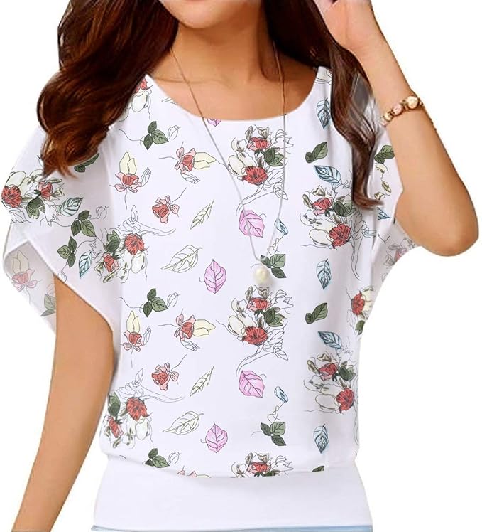 VIISHOW Women's Summer Loose Casual Short Sleeve Chiffon Top