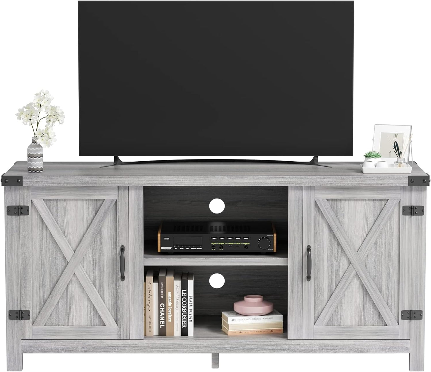 Farmhouse 65 TV Stand with Barn Doors & Storage