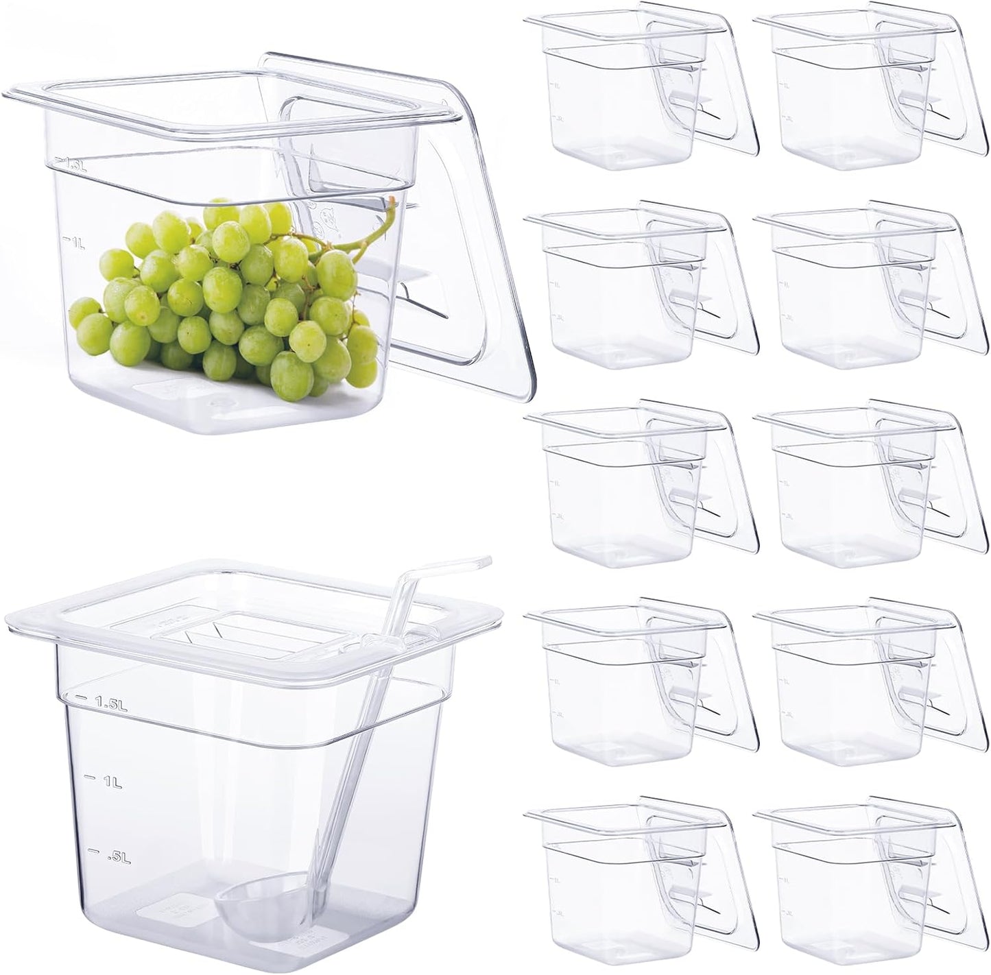 12 Pack Plastic Food Pan with Lids for Restaurant Storage