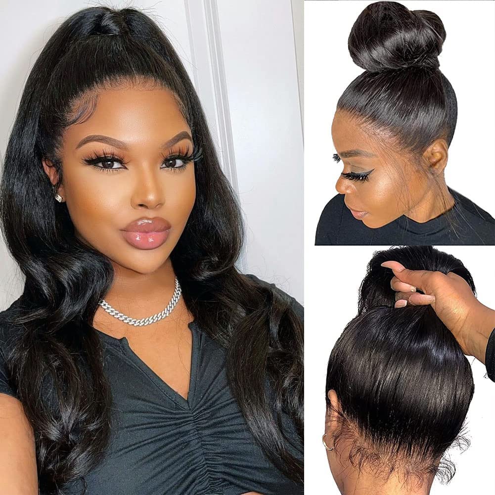 360 Lace Front Wigs Body Wave for Women - Natural Black 22in