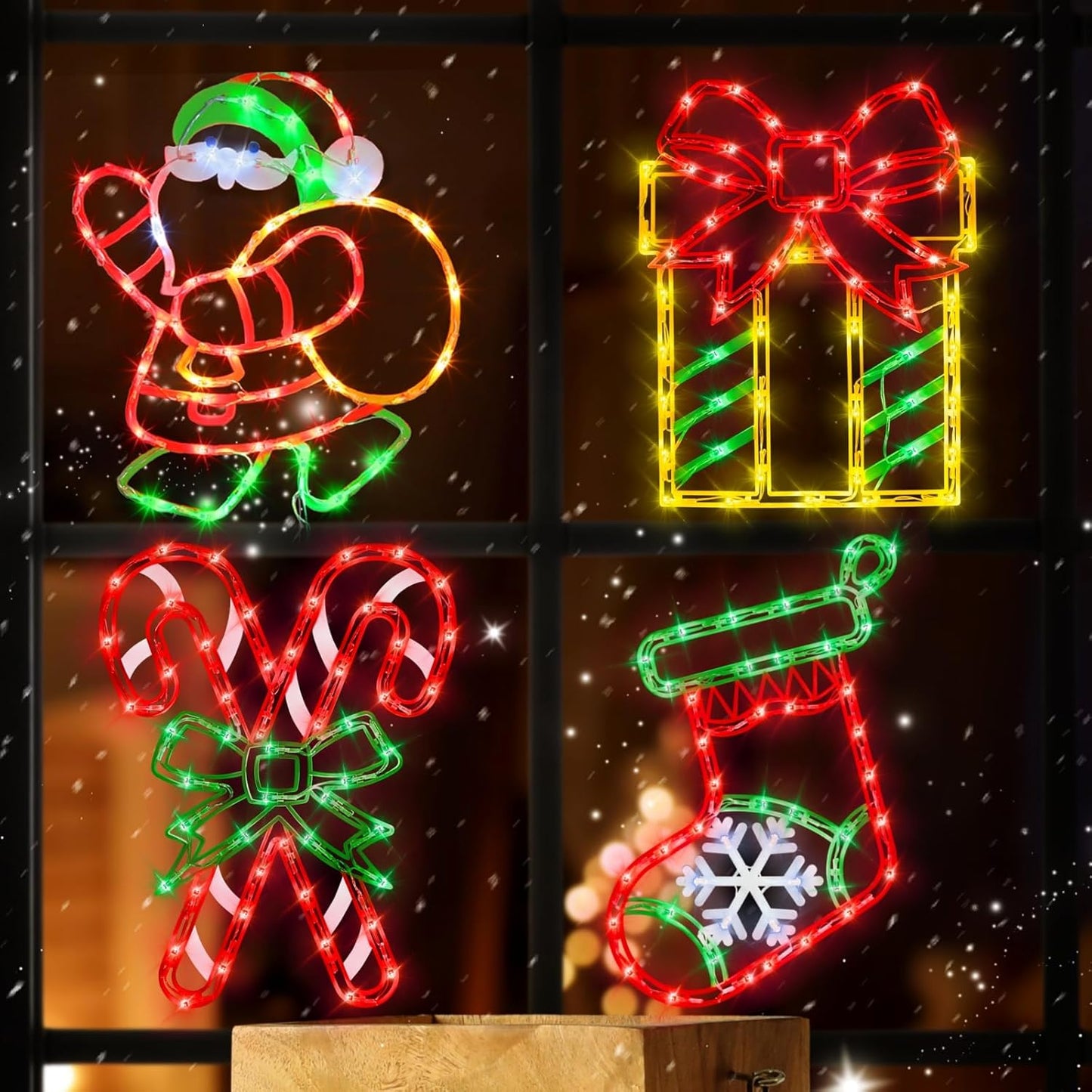 16 Inch Christmas Window Silhouette Lights - 4 Pack for Holiday Decor