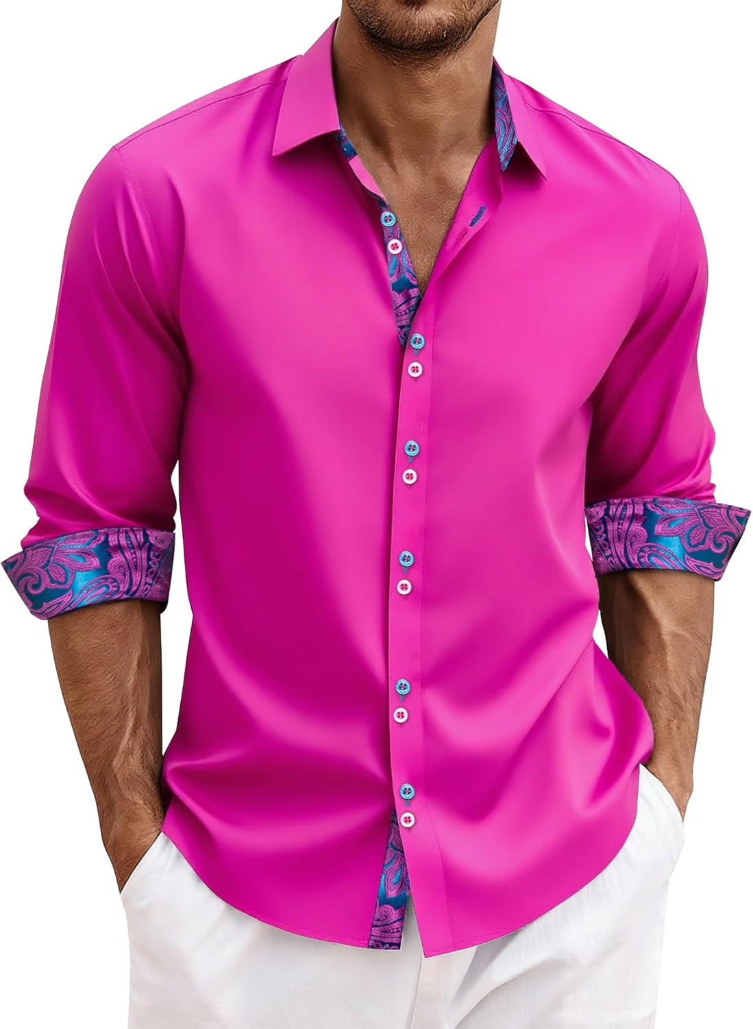 DiBanGu Men's Dress Shirt Long Sleeve Casual Button Down Style