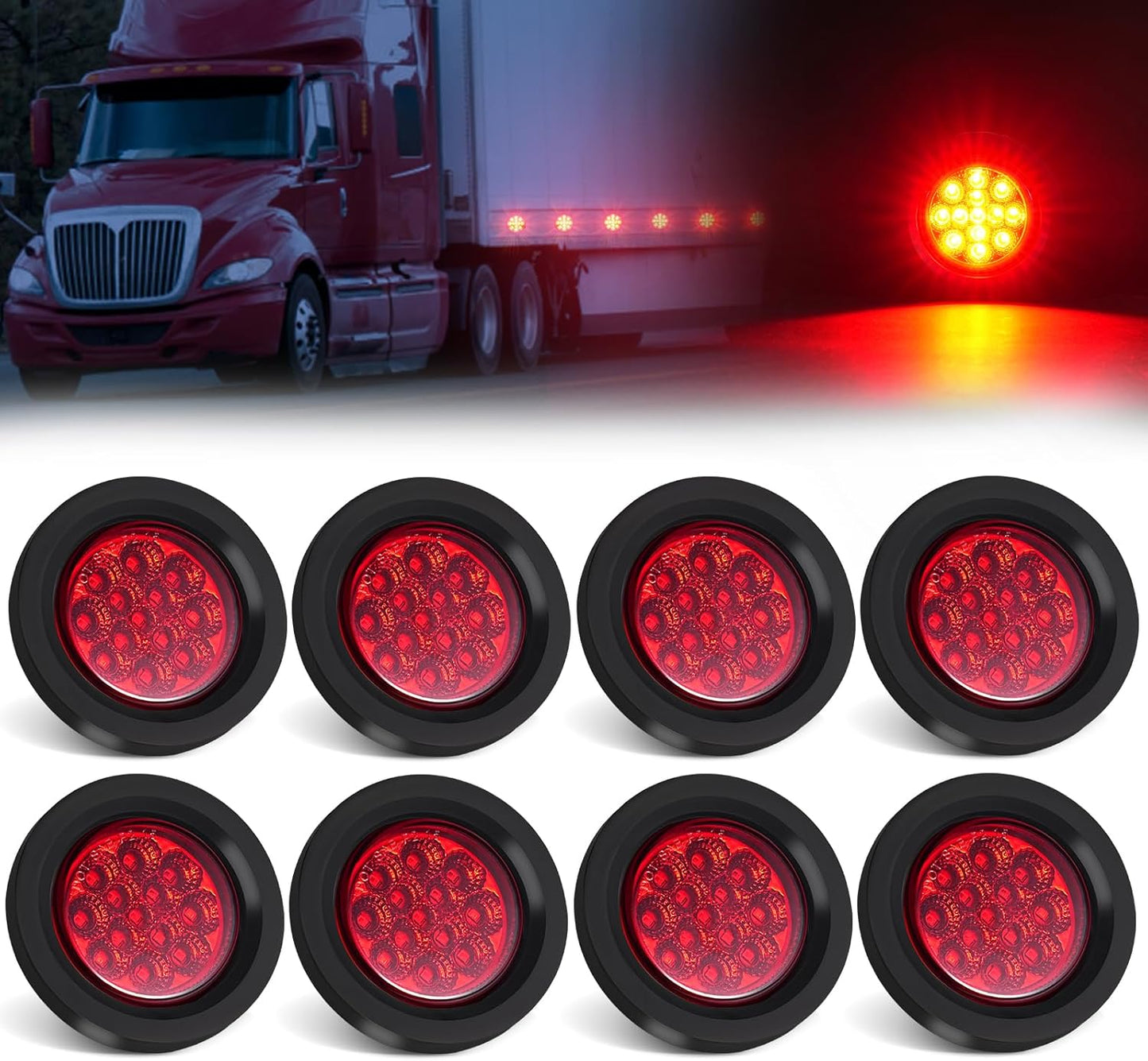 2.5 Inch Red Round LED Side Marker Lights for Trailers and Trucks