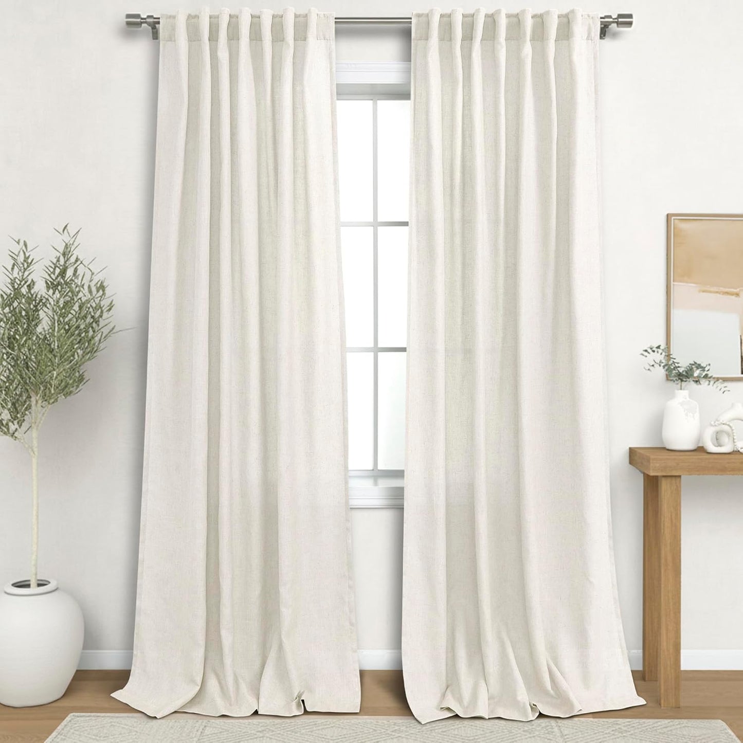 KOUFALL Natural Cream Curtains 98 Inch Length for Living Room