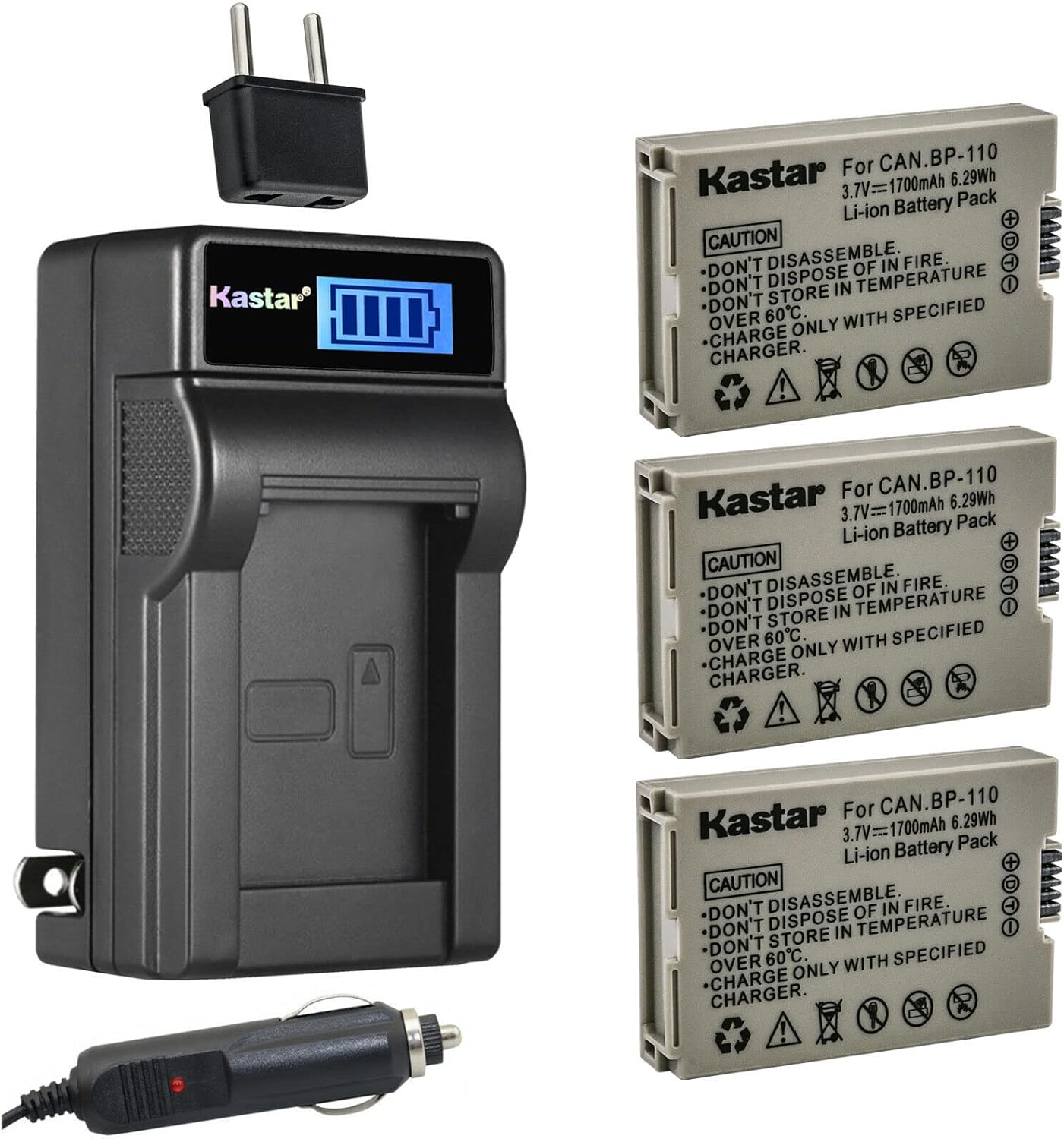 Kastar 3-Pack BP-110 Battery and Charger for Canon Cameras
