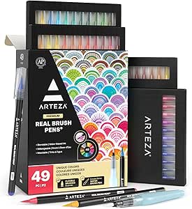 ARTEZA Real Brush Pens for Watercolor Effects and Calligraphy