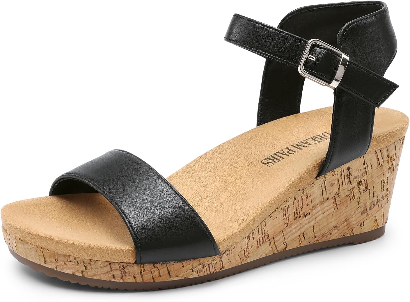 DREAM PAIRS Women's Open Toe Buckle Ankle Strap Wedge Sandals