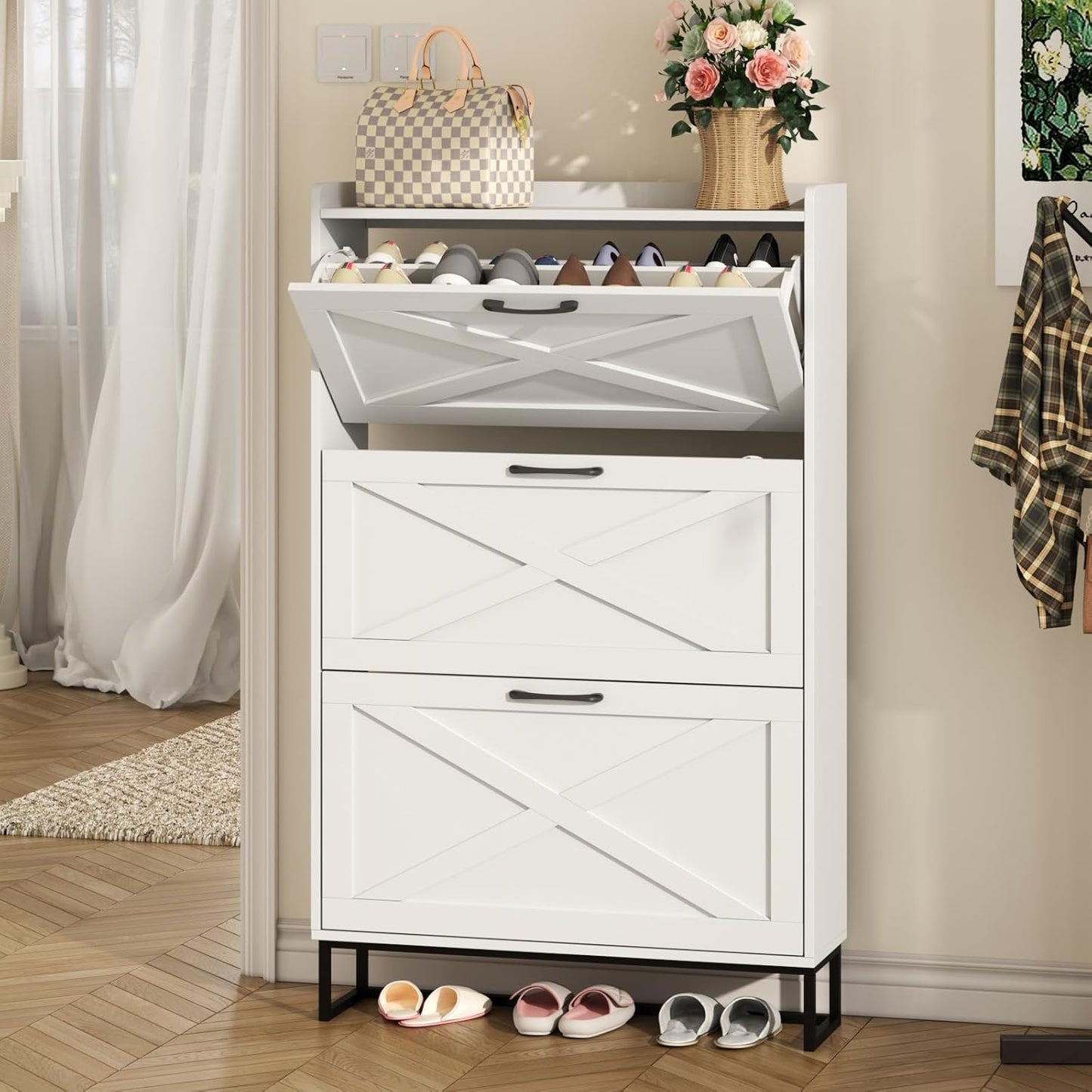 Maupvit Shoe Storage Cabinet with 3 Flip Drawers for Entryway