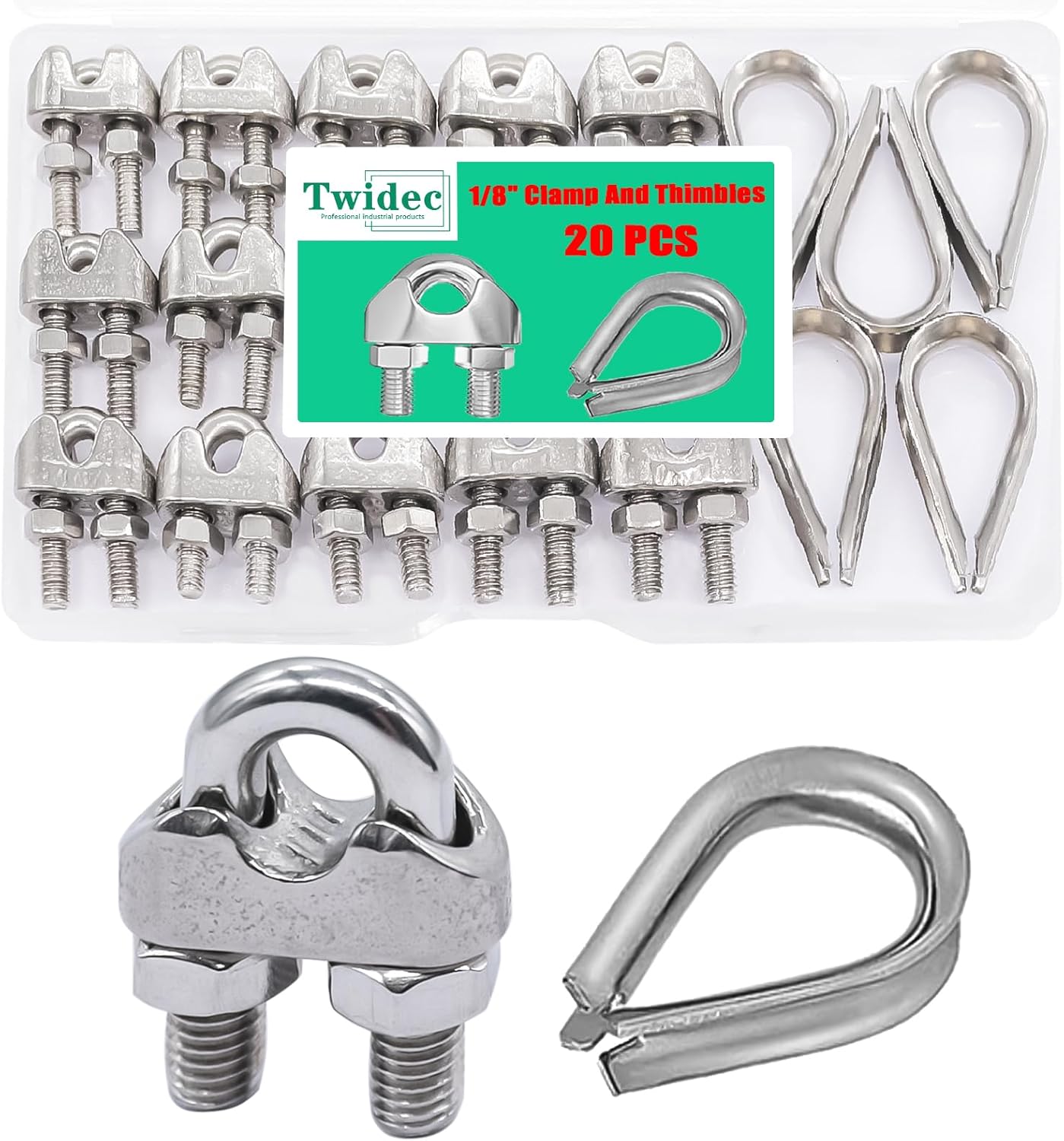 Secure Your Rigging: Twidec 304 Stainless Steel Wire Rope Clips & Thimbles x20