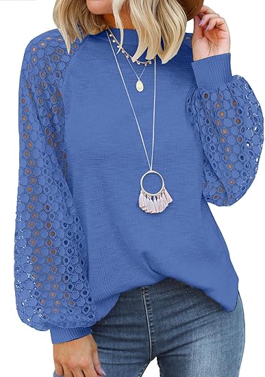 MIHOLL Womens Long Sleeve Tops Lace Casual Blouses for Style